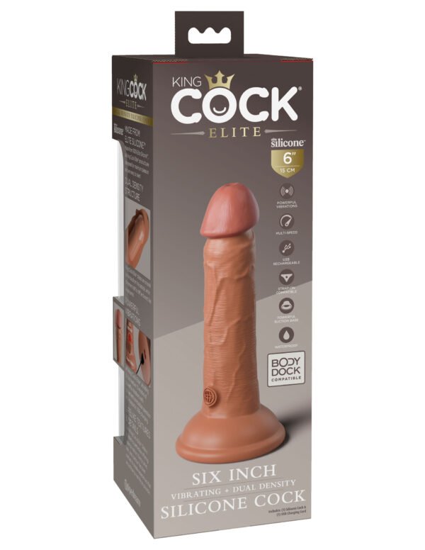King Cock Elite 6 Inch Vibrating Silicone Dual Silicone Dual Density Cock - Tan