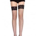 Lace Top Fence Net Thigh Highs - One Size - Black