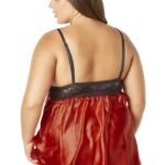 Lace Cup Satin Empire Body Babydoll With Contrast Color Piping + G-String - Black/red - 3x4x