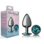 Teal Round Gem Gunmetal Metal Plug - Lg