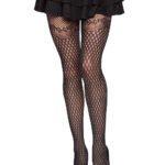 Gilded Grid Net Tights With Bow Lace Top - Os - Black
