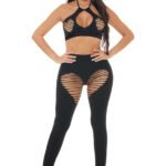 Heart Rate Halter Bra and Legging 2 Piece Set - Black - Os