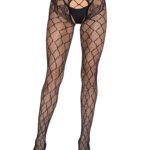 Faux Layer Net Tights With Crotchless Floral Panty - Os - Black