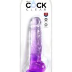 King Cock Clear 8 Inch With Balls - Purple