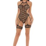 Trust Issues Halter Teddy With Leg Garters Black - Os
