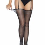 2 Pc. Rhinestone Net Garter Belt and Stockings - One Size - Black