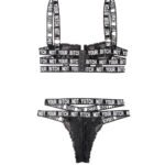 Not Your Bitch Lace Bra and Cutout Panty Set - Black - M/l