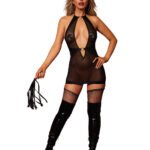 Fetish Garter Slip and Flogger Dmnd - One Size - Black