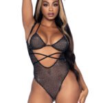 2 Pc. Rhinestone Wrap Around Bikini Top and Suspender Bodysuit - One Size - Black