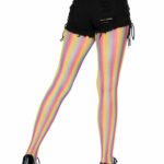 Neon Rainbow Striped Fishnet Tights - One Size - Multicolor