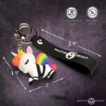 Bondage Unicorn Keychain – White with Rainbow Mane and Black Harness - Image 3