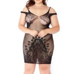Floral Sleeveless Chemise - Queen Size - Black