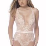 Soft Full Lace Bodysuit With Satin Trims - Large - Silver Peony