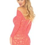 Crochet Lace Long Sleeve Mini Dress - Coral - One Size