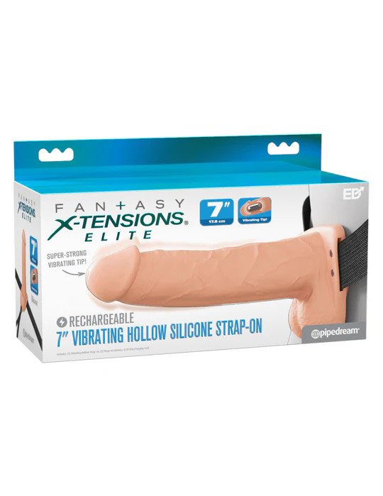 Fantasy X-Tensions Elite 7" Vibrating Hollow Silicone Strap-on - Light