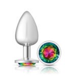 Rainbow Round Gem Silver Metal Plug - Lg