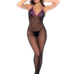 Whispered Lace Fishnet Bodystocking - Os - Black/purple