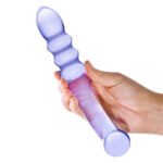 Purple Rain Ribbed Borosilicate Glass Dildo – Purple - Image 4