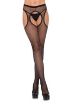 Fishnet Suspender Hose With Scalloped Trim - One Size - Black - Image 2