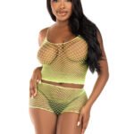 2 Pc Net Tank Top With Boy Shorts - One Size - Lime