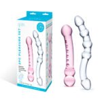 2 Pc Double Pleasure Glass Dildo Set - Pink/clear