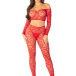 Red 2pc Croptop and Footless Tights - Os Tights - Os