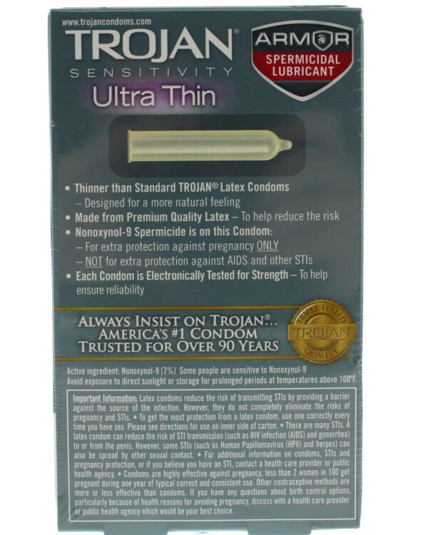 Trojan Sensitivity Ultra Thin Armor Spermicidal Lubricated Condoms 12 Pack