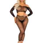 Rhinestone Fishnet Crop Top and Footless Tights O/s - Black