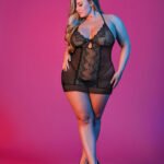 Sexy Time Chemise and G-String Set - Black - 1x-3x