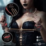 Goth Bondage Set – Vegan Leather with Gold Chain Leash and Cuffs - Image 3
