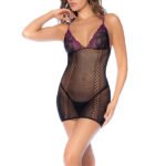 Whispered Lace Fishnet Chemise - Os - Black/purple