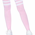 3 Stripes Athletic Ribbed Thigh Highs - One Size - Light Pink