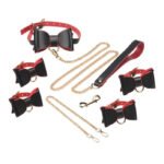 Goth Bondage Set – Vegan Leather with Gold Chain Leash and Cuffs - Image 2