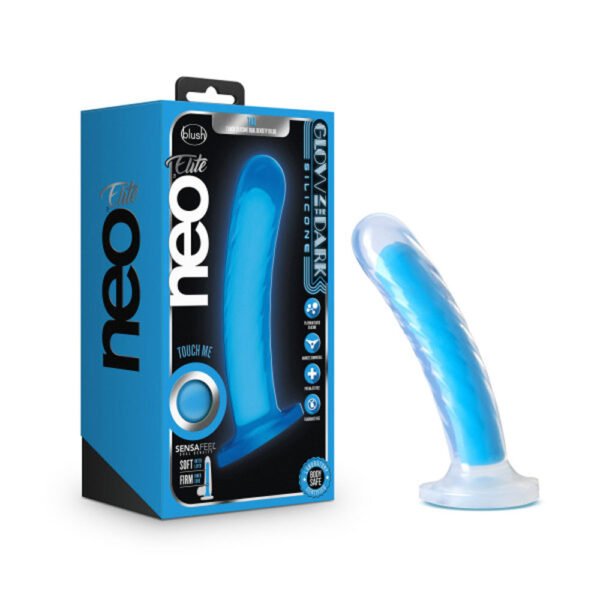 Neo Elite - Glow in the Dark - Tao - 7 Inch  Silicone Dual Density Dildo - Neon Blue