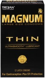 Trojan Magnum Thin Large Size Lubricated Latex Condoms – 12 Pack