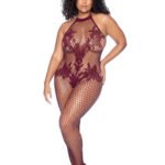 Vino Noir Floral Fishnet Bodystocking - X - Cherry