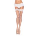 Stay Up Fishnet Lace Top Thigh Highs - One Size - White