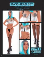 Basshead 4-Piece Bustier Set with G-String, Thigh Highs, and Pasties – Silver, Small/Medium - Image 2