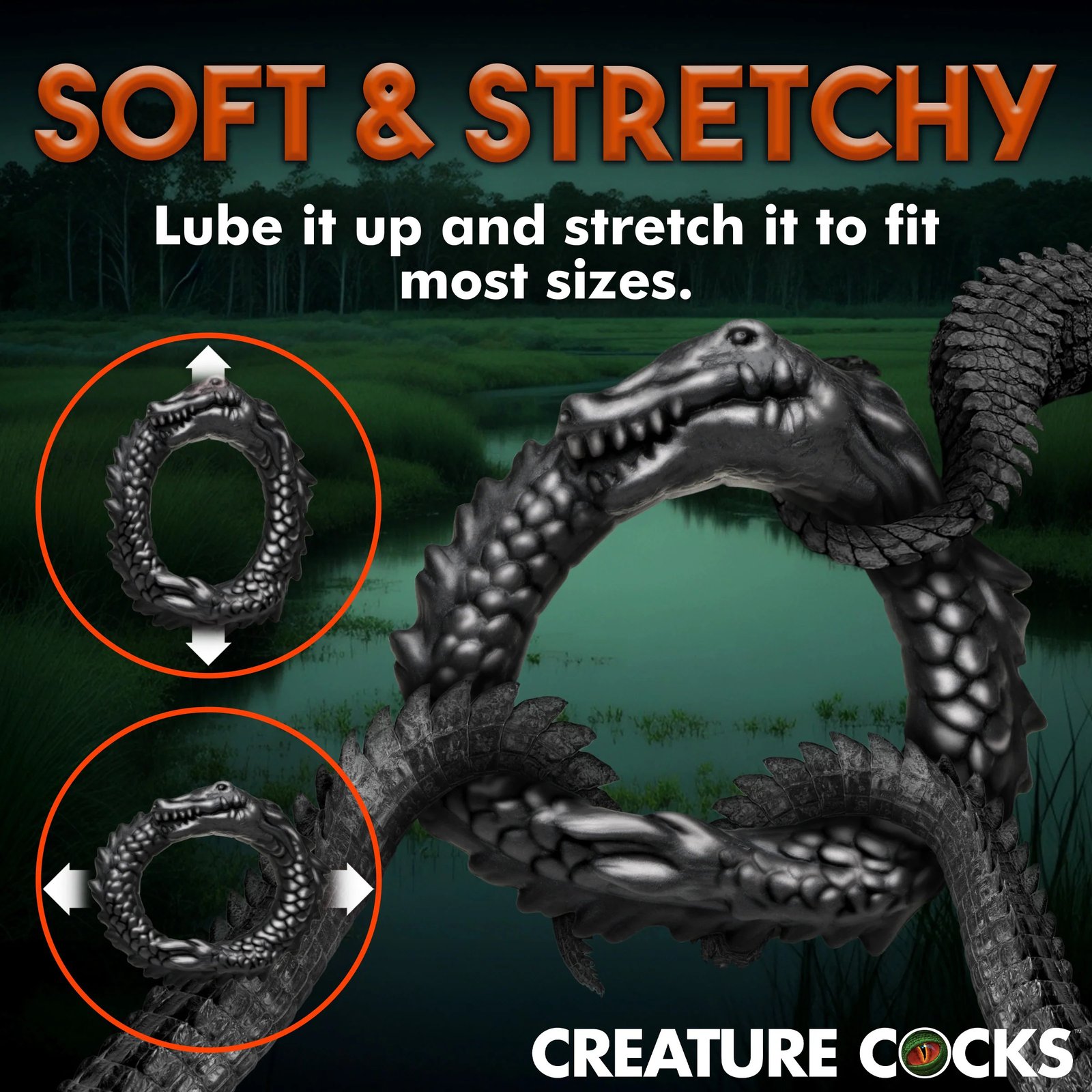 black-caiman-silicone-cock-ring-black Black Caiman Silicone Cock Ring - Black - Image 1