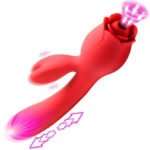 Blooming Bunny Sucking and Thrusting Silicone Rabbit Vibrator - Red - Image 5