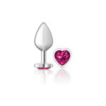 Bright Pink Heart Gem Silver Metal Plug - Md - Image 2