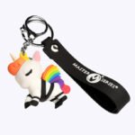 Bondage Unicorn Keychain – White with Rainbow Mane and Black Harness - Image 2