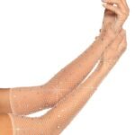 Rhinestone Fishnet Long Gloves Nude