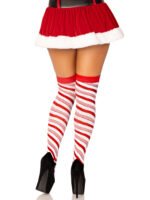 Candy Cane Lurex Striped Socks - Over the Knee - Os - White/red - Image 2