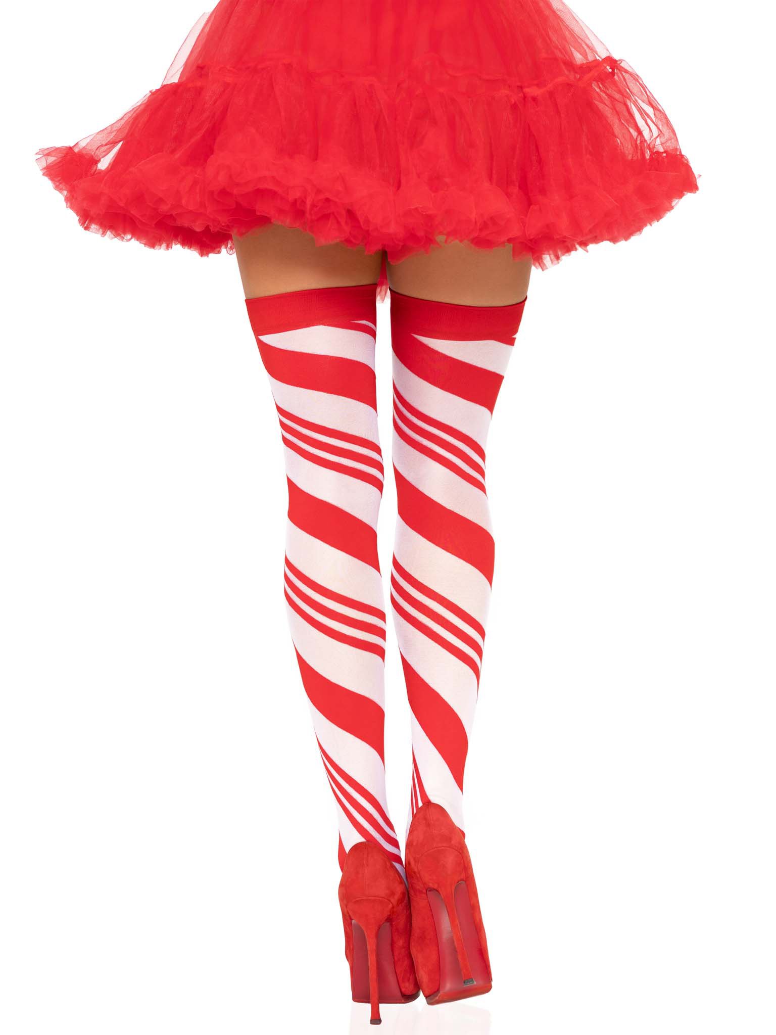 candy-cane-thigh-high-one-size-whitered Candy Cane Thigh High - One Size - White/red - Image 1