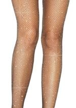 Casey Rhinestone Fishnet Suspender Pantyhose - One Size - Black - Image 2