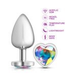 Clear Iridescent Heart Gem Silver Metal Plug - Lg - Image 2