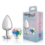 Clear Iridescent Heart Gem Silver Metal Plug - Lg - Image 5