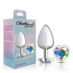 Clear Iridescent Heart Gem Silver Metal Plug - Lg - Image 6