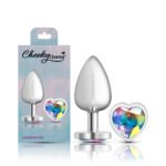 Clear Iridescent Heart Gem Silver Metal Plug - Lg - Image 7